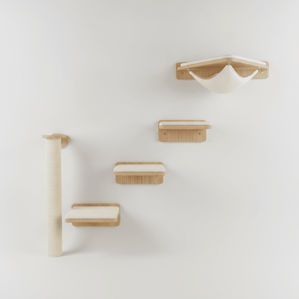 Arbre Mural Modulaire — 4 Étagères + Griffoir