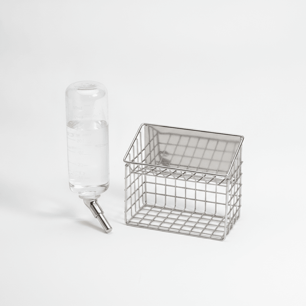 Set Biberon 500ml + Râtelier Inox — Fixation Cage