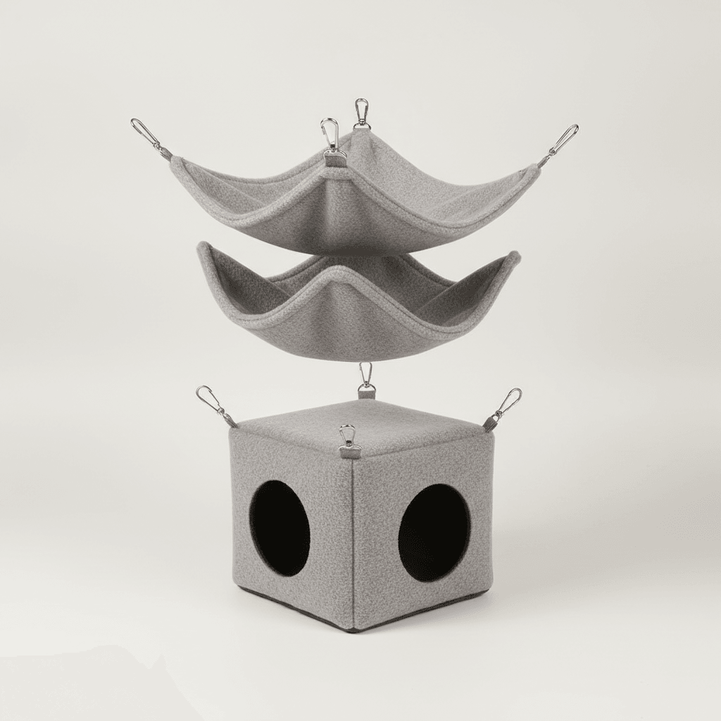 Set Furet — Hamac Peluche + Maison Suspendue