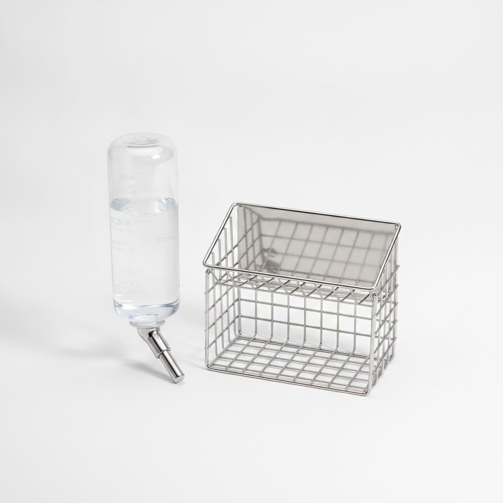 Set Biberon 500ml + Râtelier Inox — Fixation Cage