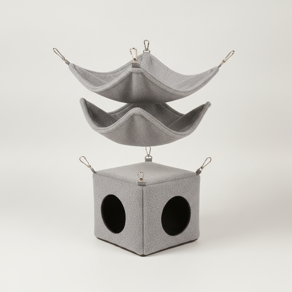 Set Furet — Hamac Peluche + Maison Suspendue